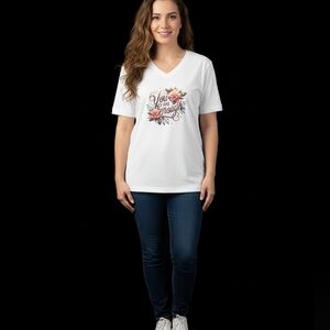 White V-Neck Graphic Tee